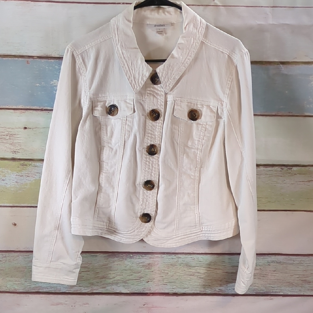Dressbarn Elegant Cream Jacket with Brown Details